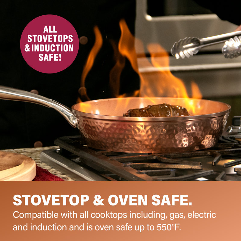 Hammered Copper 12'' Nonstick Aluminum Fry Pan