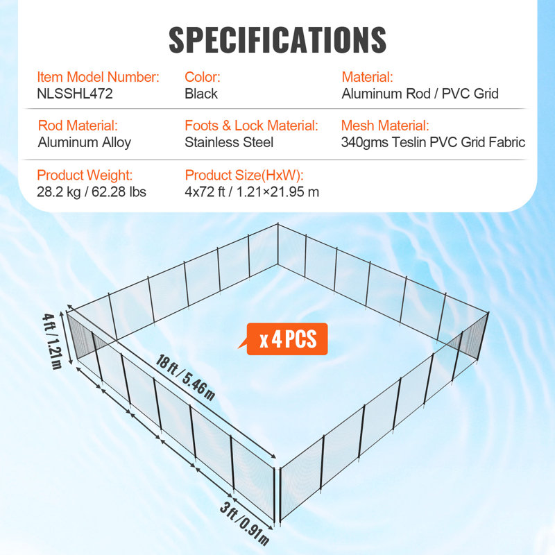 VEVOR Pool Fence for Inground Pools,  72 ft W x 4 ft H