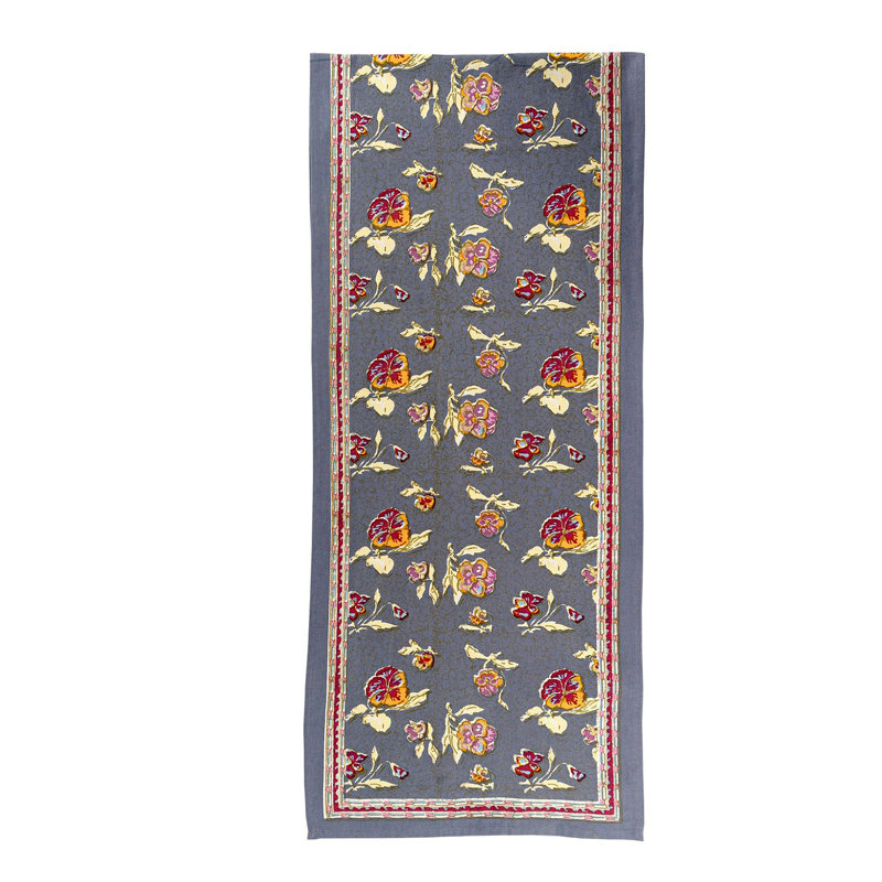 Pansy Handmade Floral Table Runnner, 72" W x 16" L, Grey