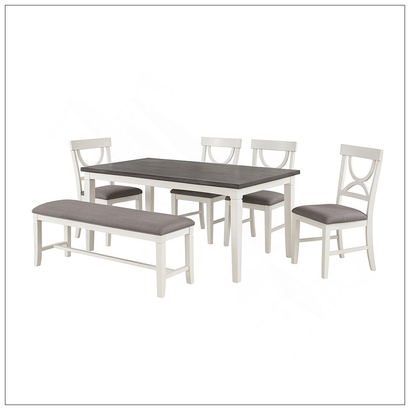 Carrol 6 Piece Wood Dining Set, White/Gray