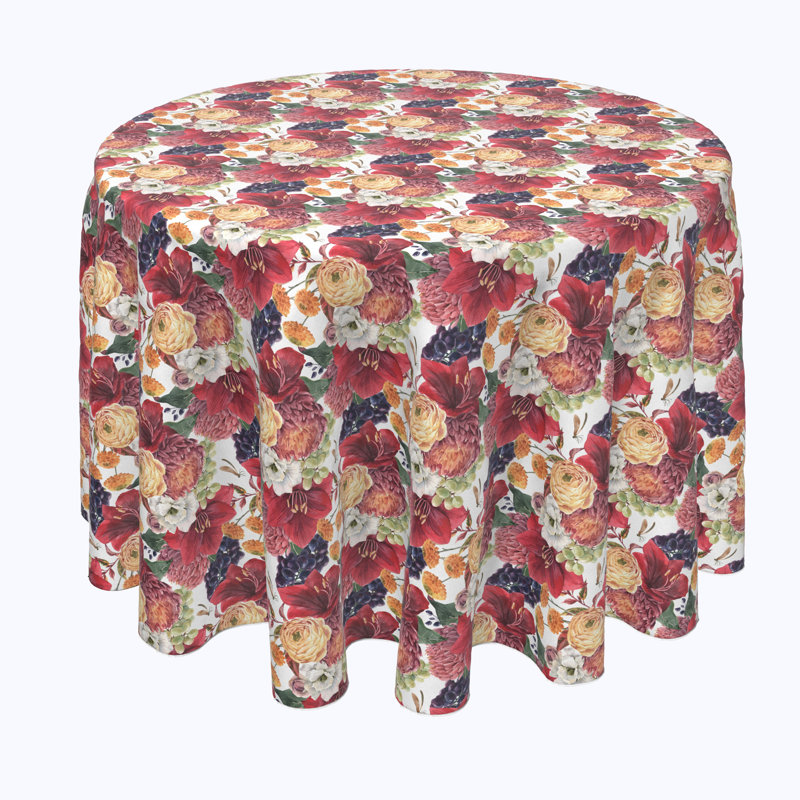Deandres Floral Round Tablecloth, 84" x 84"