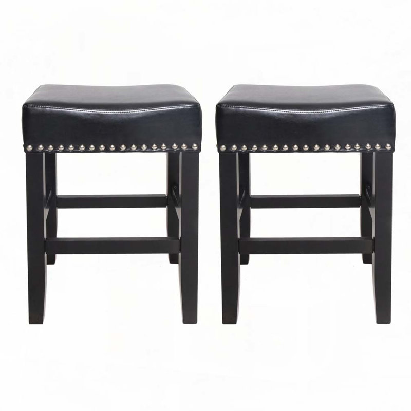 Tabourets de bar en cuir sans dossier, Noir, Tabouret de comptoir (siège d'une hauteur de 26 p