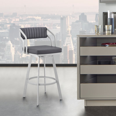 Atiksh Modern Swivel Counter or Bar Height Bar Stool with Footrest in Faux Leather and Metal