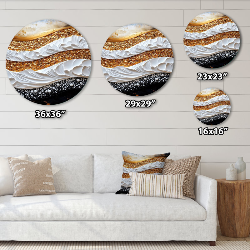 «Golden Passage Transitional Waves», décoration murale géométrique abstraite ronde, art mural de salon moderne à géométrie