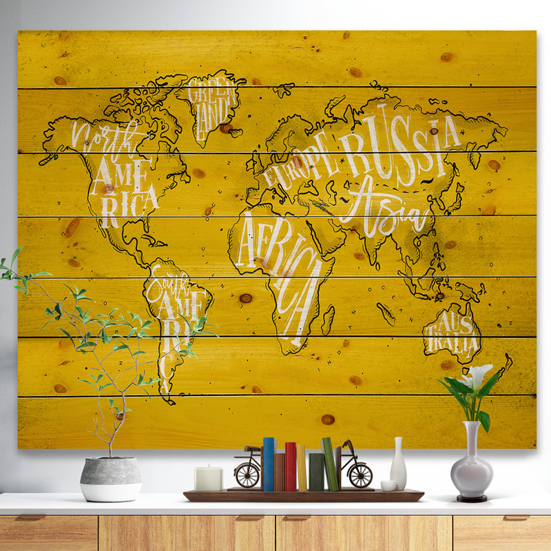 Carte du monde-impression d’art graphique, H 30 po x l 40 po x 1,5 po, Bois