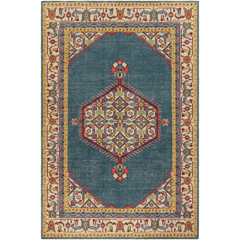 Tapis bleu sarcelle / rouge vif Elsea, Rectangle 2 pi x 3 pi