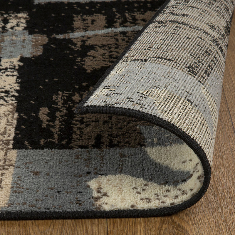 Tapis beige, brun et gris à motif floral Eymundur, Carré 8 pi