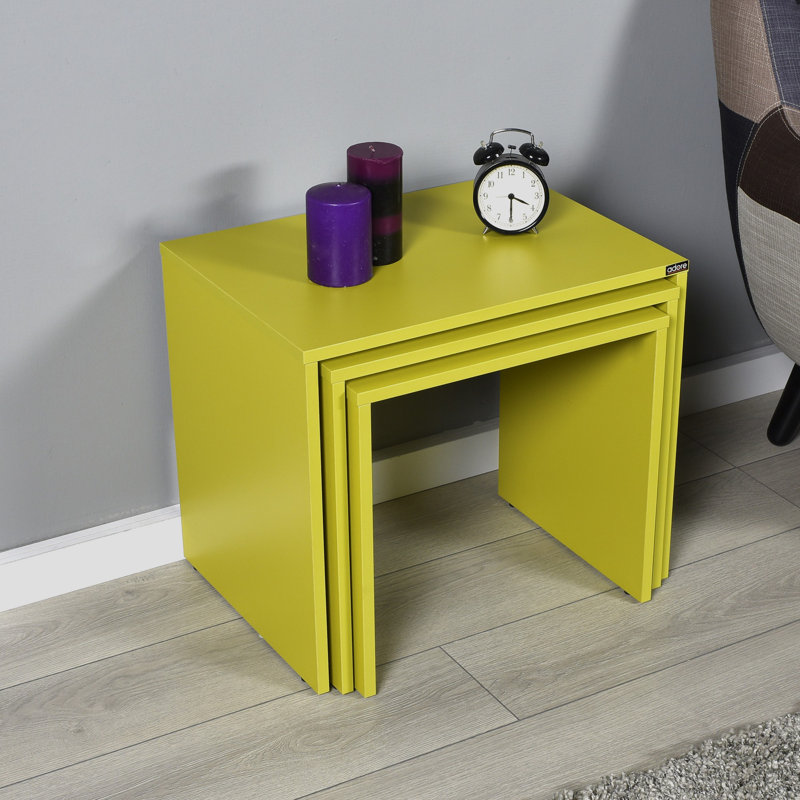 Modern Nesting Table Set (3 Pieces), Solid Green, 21.7 x 18.5 x 15.7 inches | 100% Melamine Coated Particle Board, Thickness: 0.6 inches | Stylish & Functional Design for Living Room & Home Office
