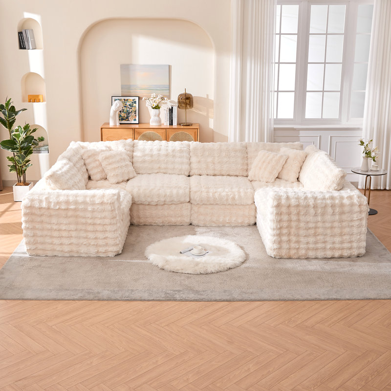 Canapé modulaire 6 pièces Boneless, Fausse fourrure beige