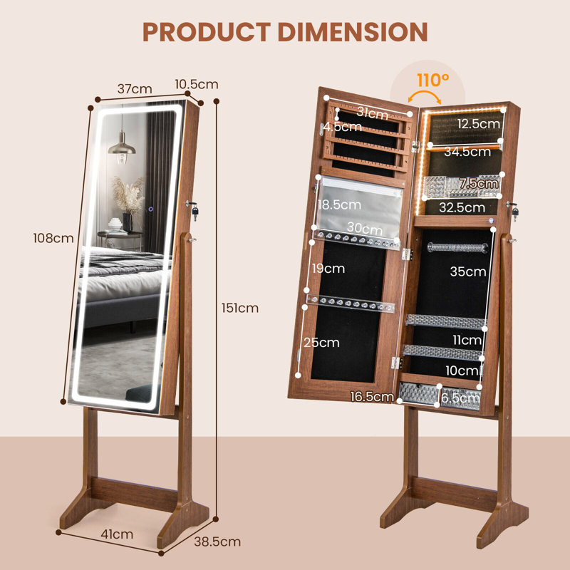 Rilen Freestanding Jewelry Armoire, Brown