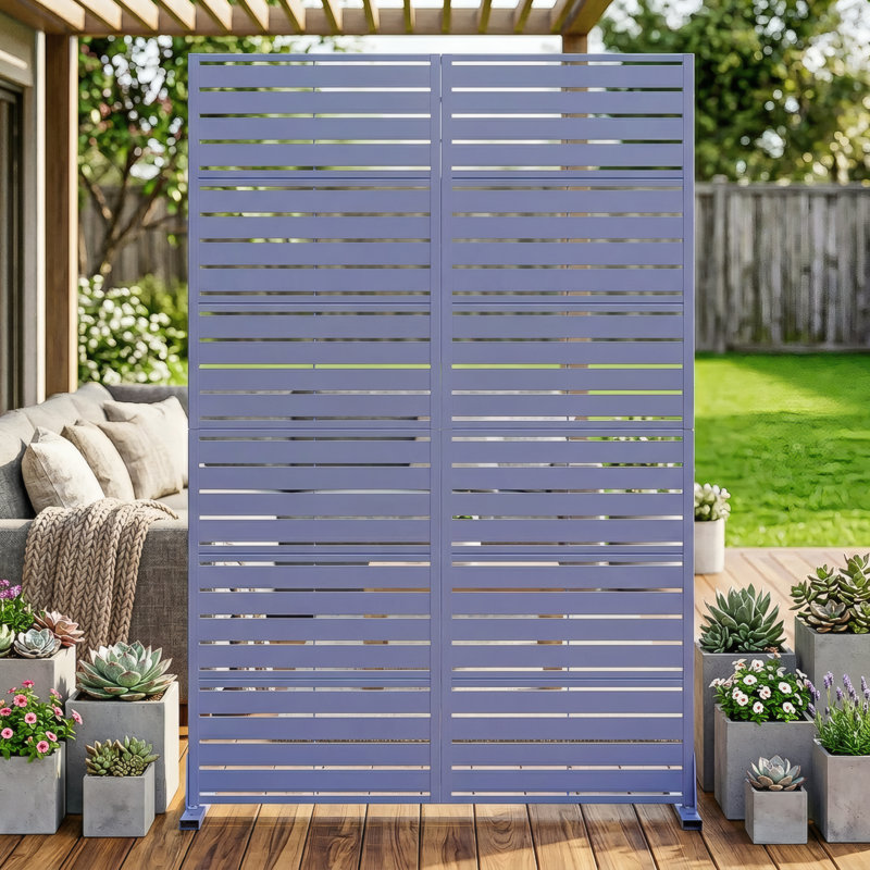 72" H x 47" W Metal Freestanding Outdoor Privacy Screen Garden Fence Panel for Patio, Balconies, and Pools, Purple
