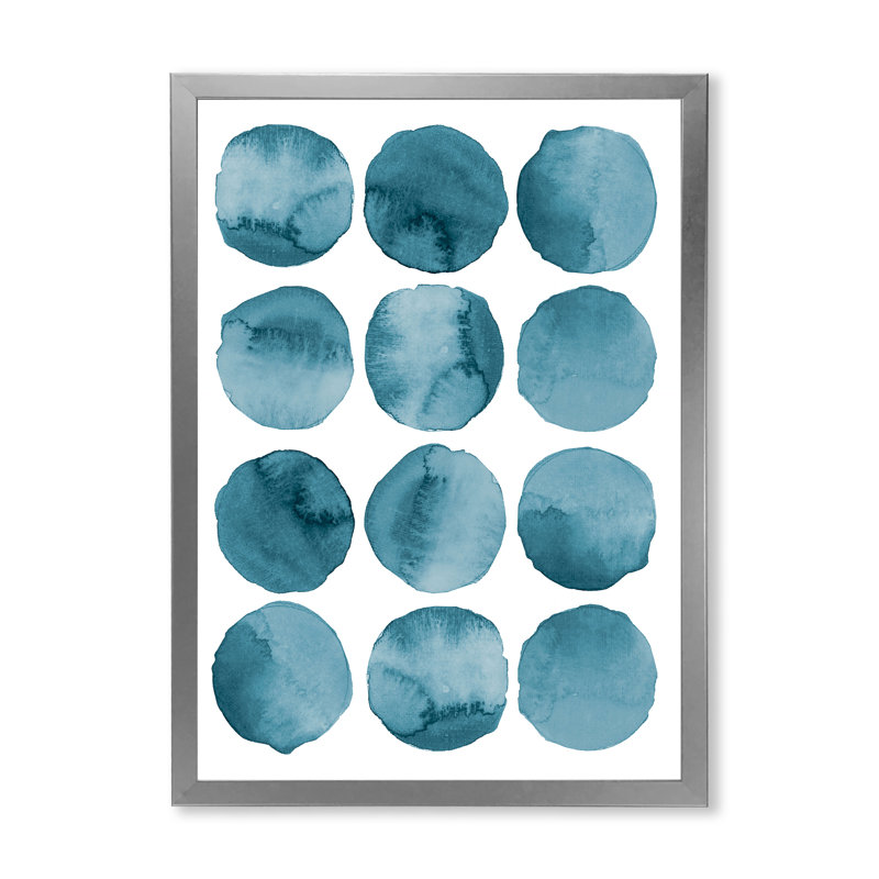 Aquamarine Circles Geometric Elements - Reproduction de photo sur toile, H 40 po x l 30 po x 1,5 po, Encadrement argenté