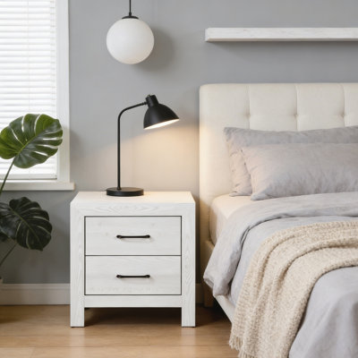 Modern White Finish 1pc Nightstand of 2x Drawers Black Hardware Wooden Bedroom Furniture