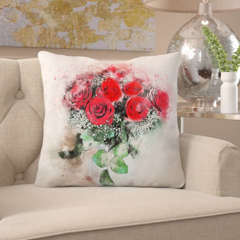 Coussin décoratif fleurs Yaritza, Microsuède, Intérieur
