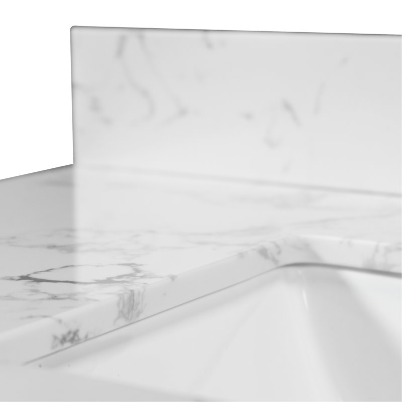 Bathroom Vanity Top 31Inch - White Stone With Ceramic Sink And Back Splash Long-Lasting Beauty Decoration Feature