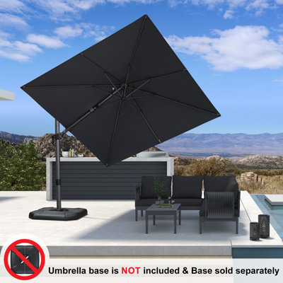 Parasol carré en porte-à-faux gris rotatif à 360 ° 9 pi Roelienke, sans base