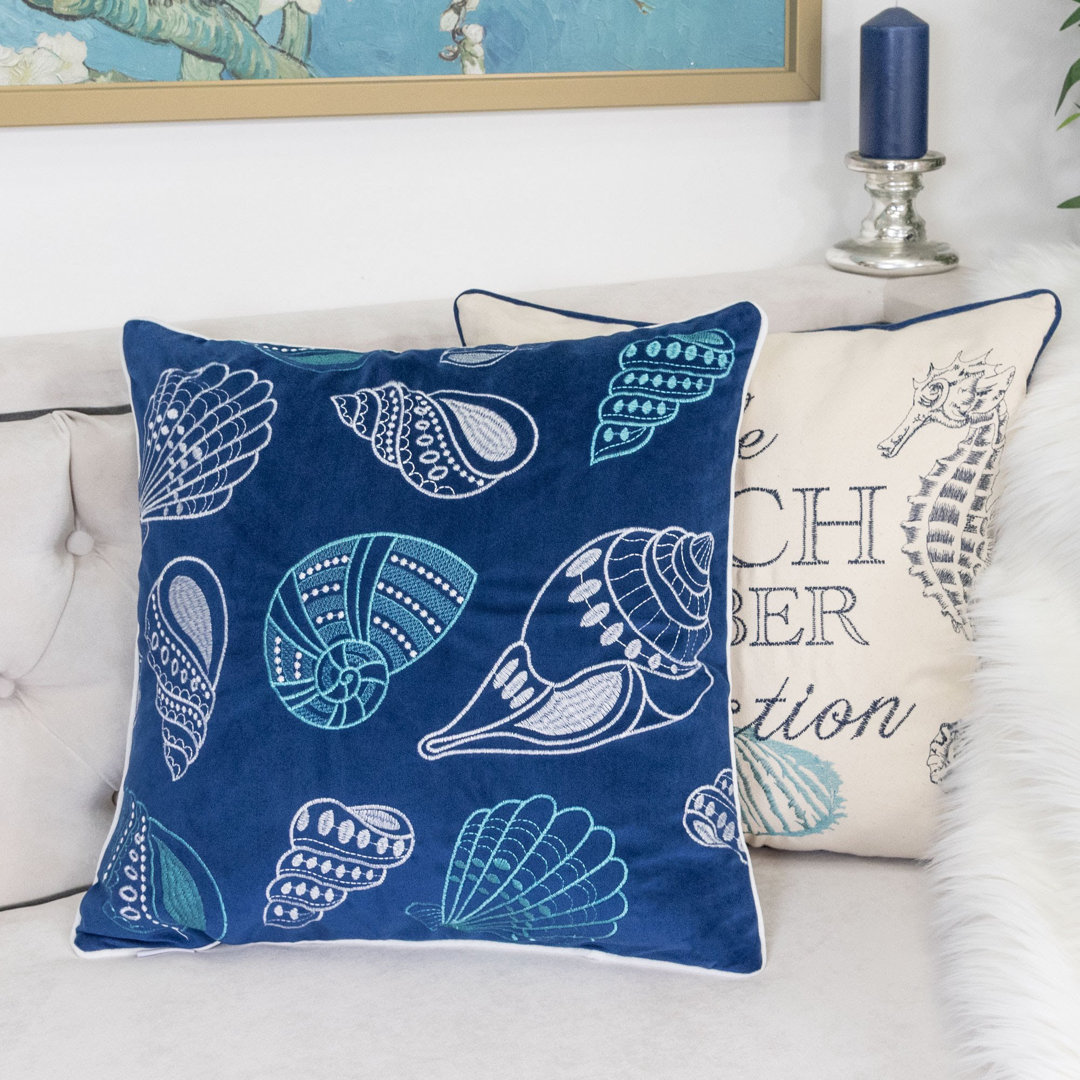  Embroidery Seashell Velvet Throw Pillow Homey Cozy 
