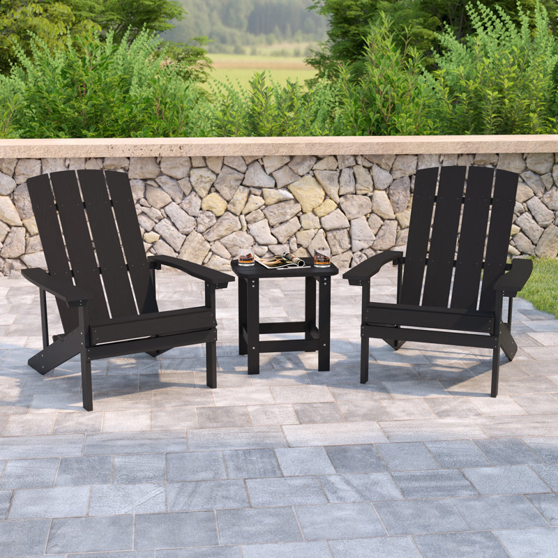 Ensemble de table d'appoint et 2 chaises de style Adirondack intérieur / extérieur Balasi, Noir