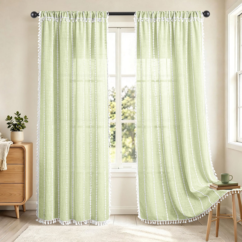 Rideaux filtrants décontractés à franges, L 52 po x L 108 po, Gris