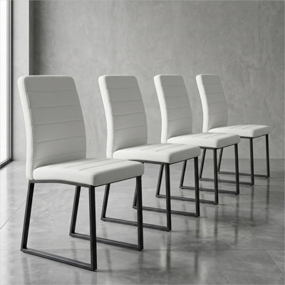 Ensemble de 4 chaises d'appoint, revêtement en polyuréthane, noir classique, pieds en fer, confort ergonomique pour la salle à manger ou le bureau