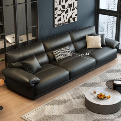 Black Genuine Leather Modular Sofa cushion couch