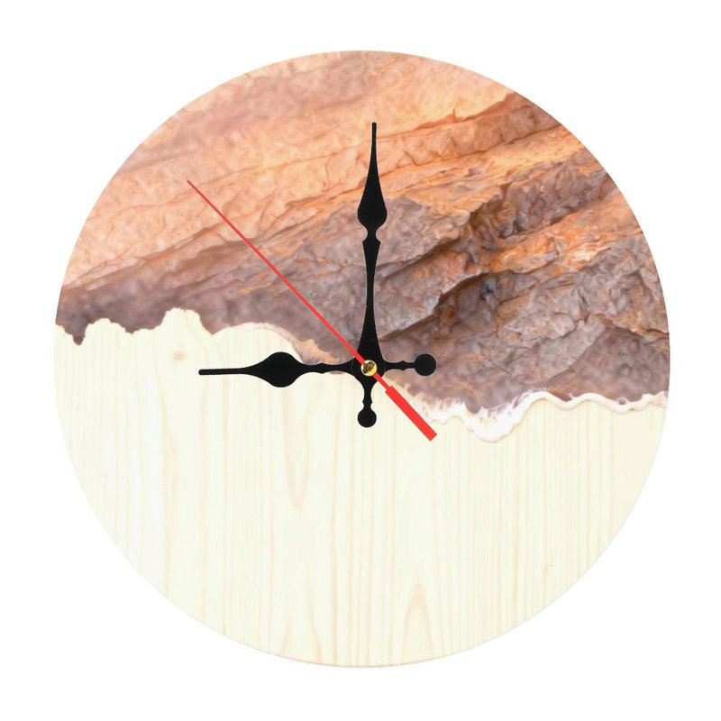 Horloge murale ronde en bois 10 po, mouvement à quartz silencieux, imprimé UV, à piles, Beige brun