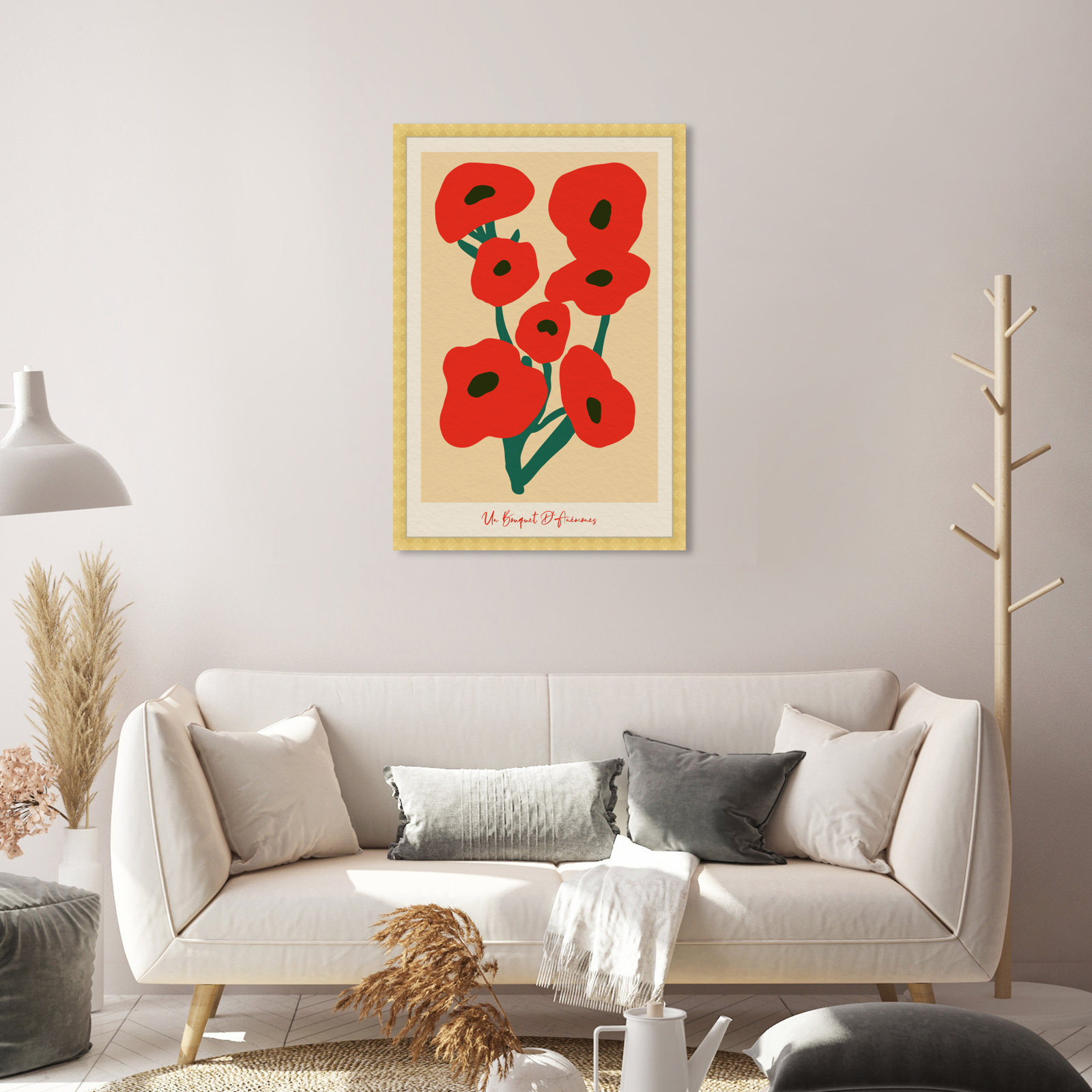Modern Red Flower Bouquet by Oliver Gal, Gold, 32" H x 22" W