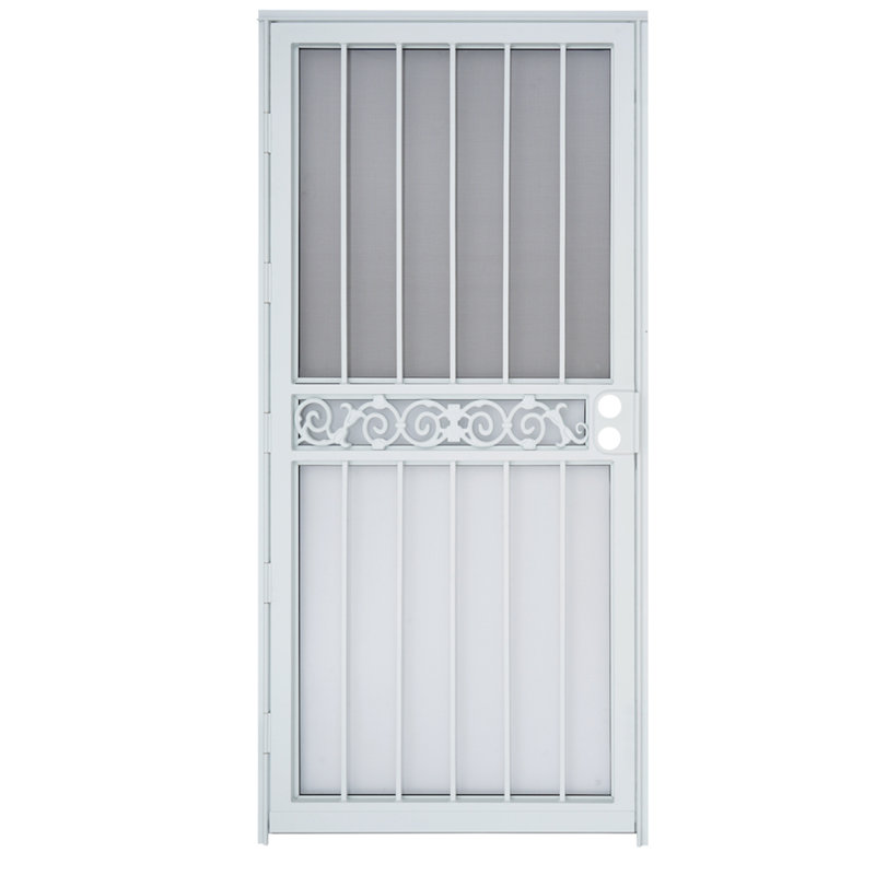 Deluxe Steel Security Door, 36×80inch Iron Security Storm Door Conveys, White
