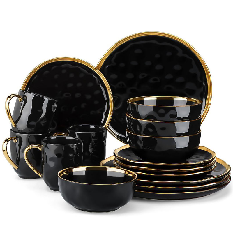 Service de vaisselle en porcelaine faite à la main Mercer41 Tarayn - Service pour 4, Noir mat