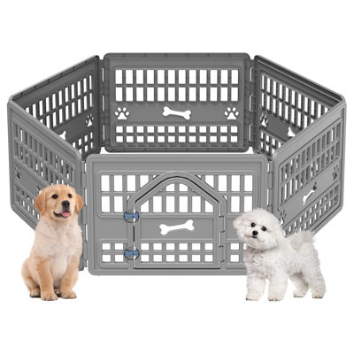 Parc pour chien à six panneaux Olilawn avec porte pour chiens de taille moyenne à grande, parc pour chien d'intérieur pliable 67 x 67 x 24 pouces