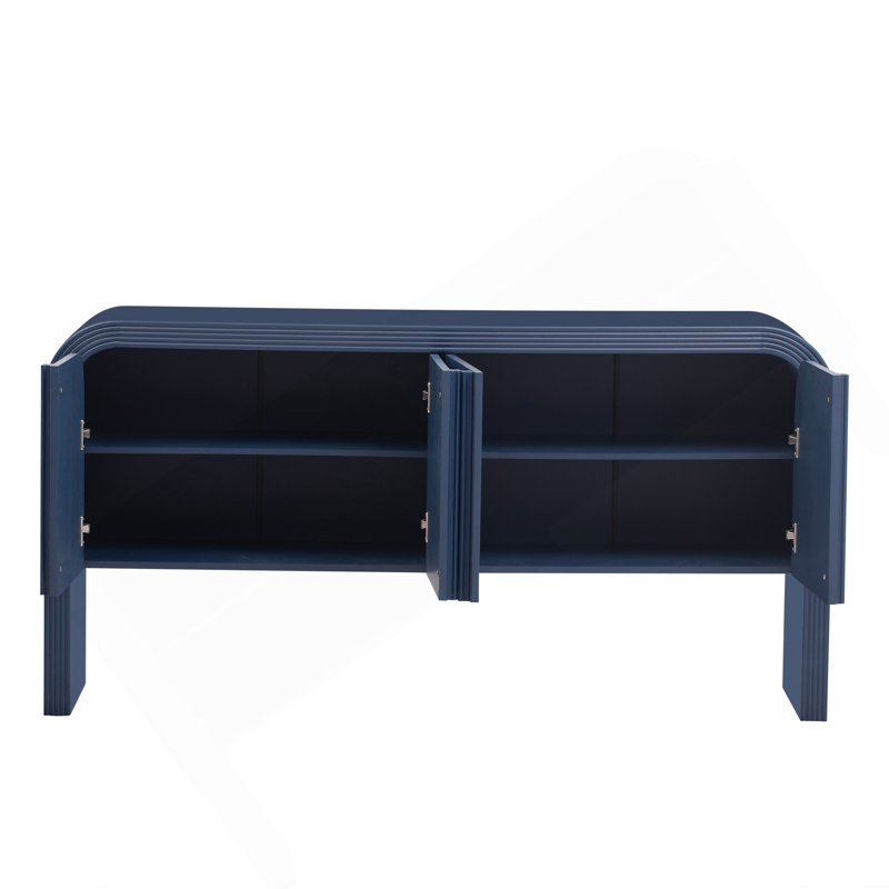 U_STYLE Console de 63 pouces à motif de vagues avec 4 portes et tablette réglable, table de canapé incurvée derrière le canapé, table d'entrée rustique étroite pour le salon, le vestibule et le couloir