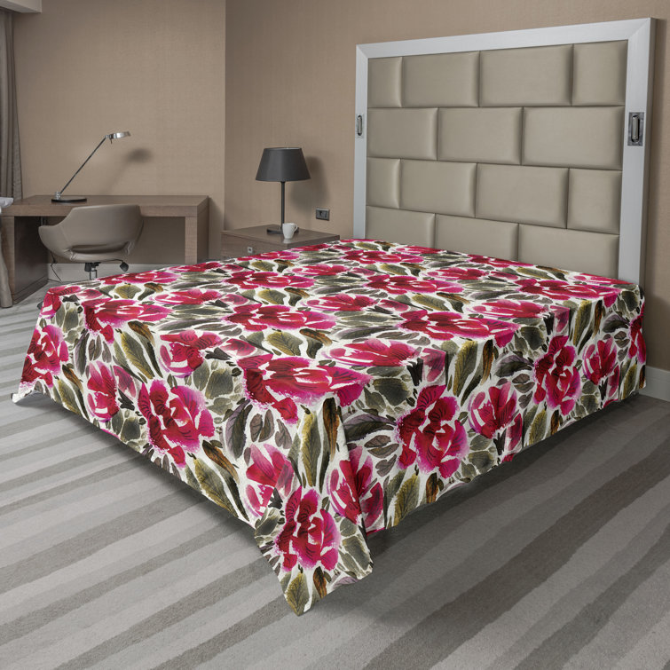 Ambesonne Floral Boho Flat Sheet Leafy Tropical Blooms
