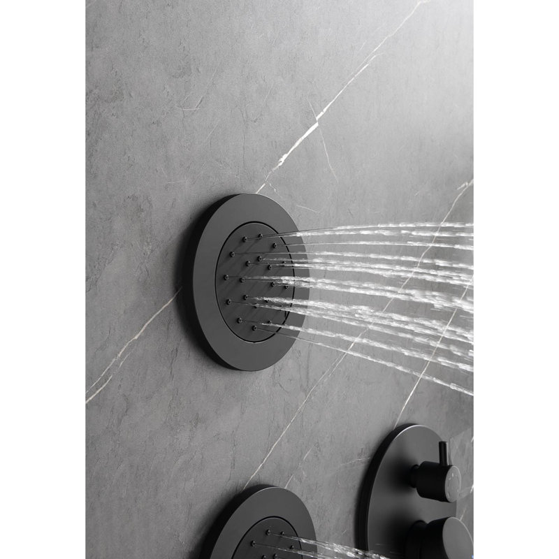 Douche en noir mat avec fonctions de tuyau en acier inoxydable pour la tête, la barre coulissante et la valve, Noir