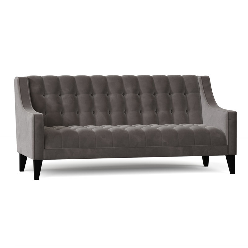 Canapé à accoudoirs encastrés, Velours gris anthracite, Noir, 84 pouces