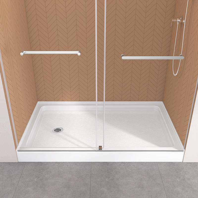 60 In. X 36 In. Acrylic Single Threshold Shower Base Alcove Floor Rectangular Shower Pan Base With Center Drain In White