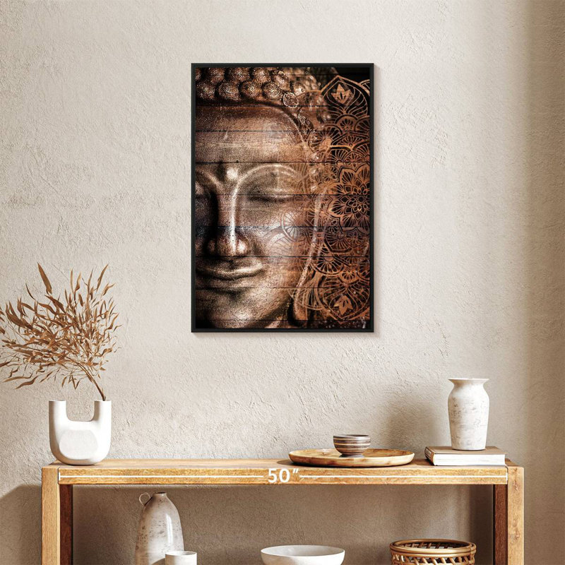 Mandala et Bouddha, Cadre flottant noir, 21 po x 31 po