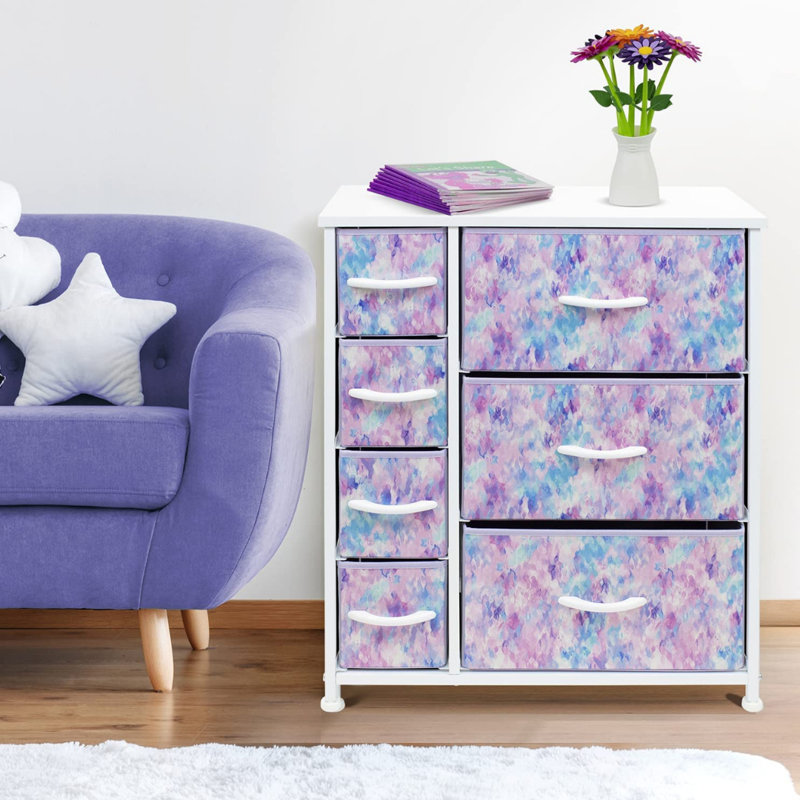 Commode 7 tiroirs l 25 po, Teinture par nœuds bleu / rose / mauve