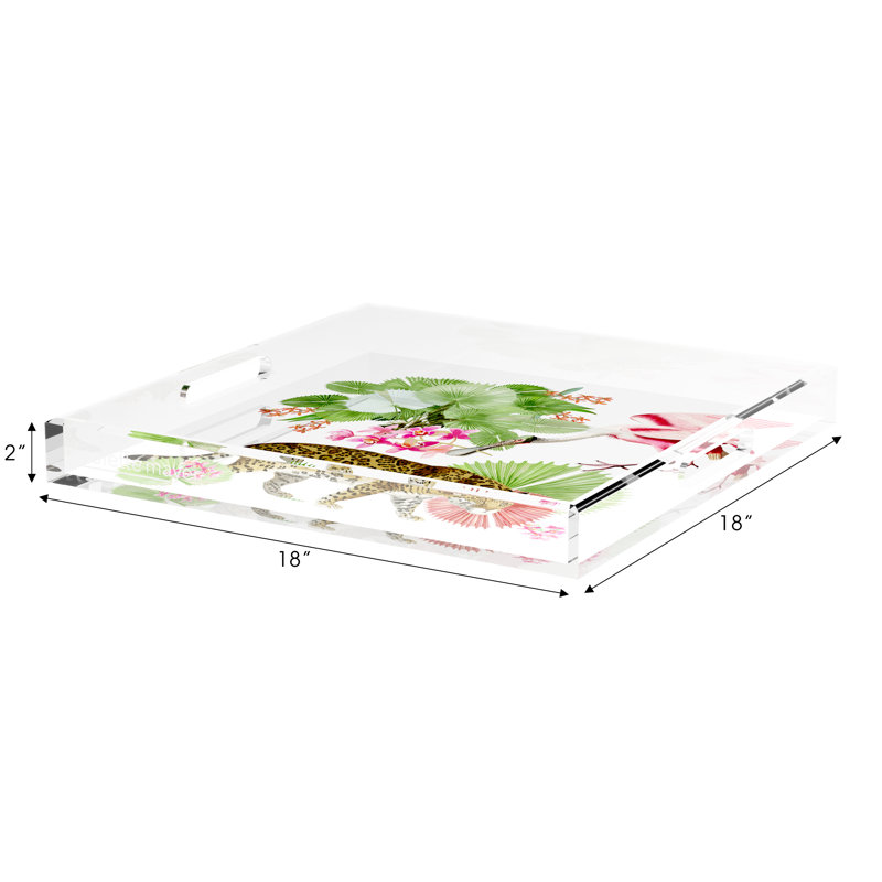 Leopard Walk Acrylic Square Decorative Tray, 18"W x 18"D x 2"H