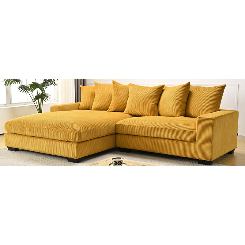 Corduroy L-Shaped Sectional, Left Hand Facing, Yellow Corduroy