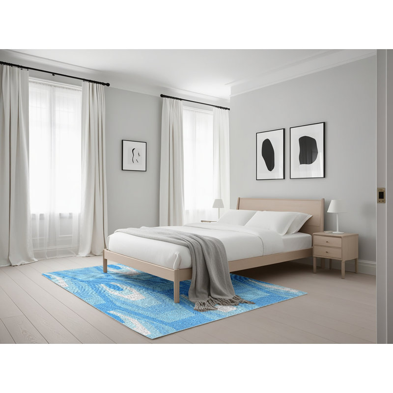 Tapis bleu à motif géométrique Kliebert, Rectangle 5 pi x 7 pi