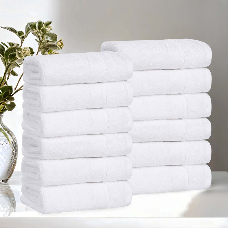 Belmont Zero Twist Cotton Medium Weight Soft Absorbent, Washcloth - 12 Pack, White