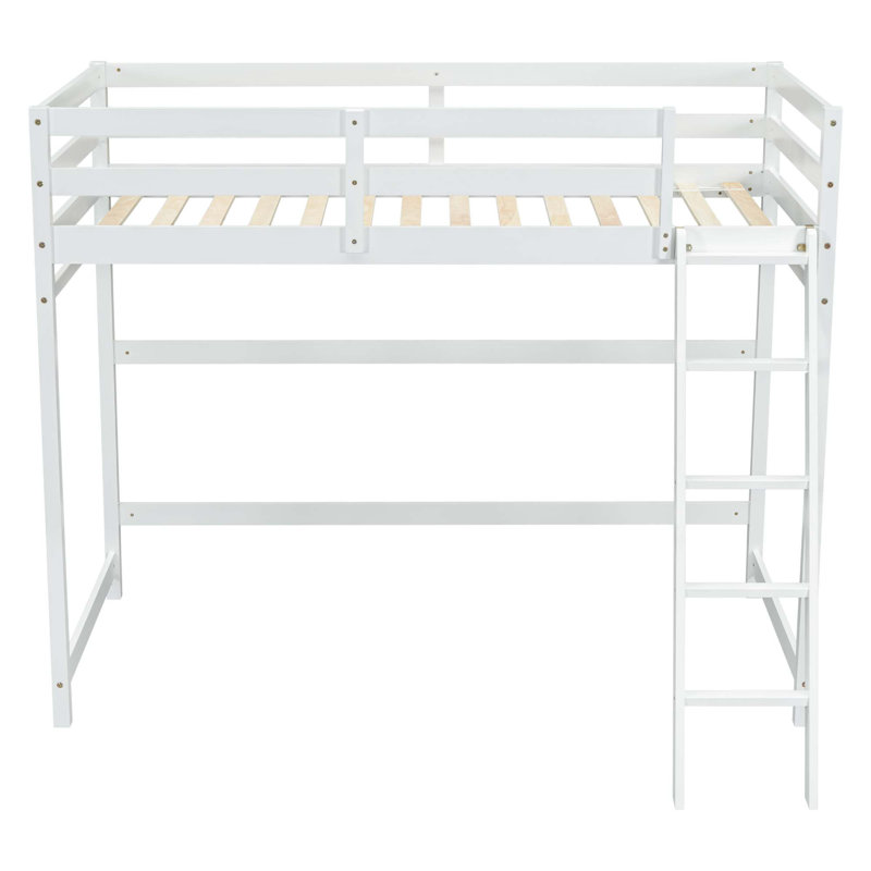 Lit mezzanine haut avec échelle inclinée et garde-corps, Blanc