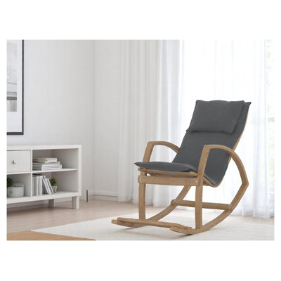 Chaise berçante rembourrée moderne gris foncé avec structure en bois massif et dossier haut
