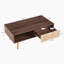 Table basse Boho avec pieds en bois massif et tiroir de rangement coulissant-322085557