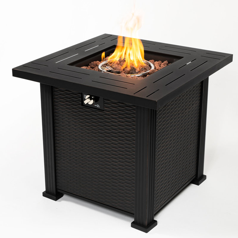 Foyer au propane carré de 28 po, structure en acier, flamme réglable, table d'extérieur à profondeur de bol de 2,2 po, construction, gaz, paquet de 28,74 po