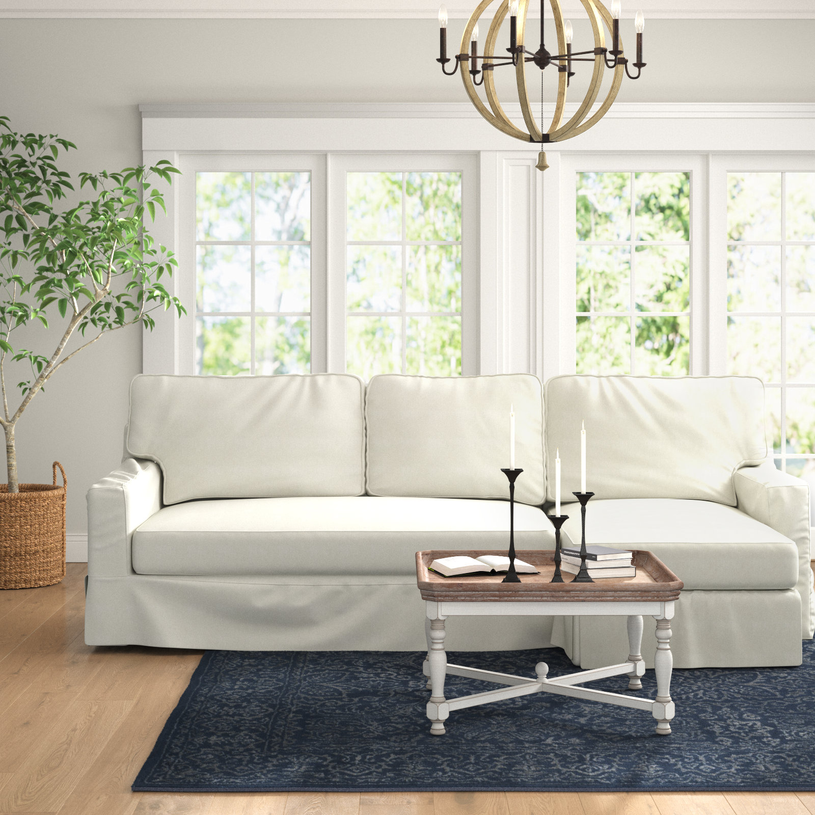 Taylor 2-Piece L-Shaped Stationary Sectional , Bayou Off White Canvas, Right Hand Facing