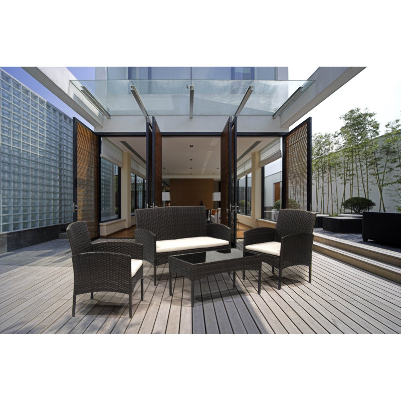 Adreanne Wicker 4 - Person Patio Conversation Set with Cushions