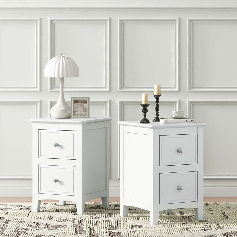 Table de chevet moderne blanche, ensemble de 2, table de chevet avec 2 tiroirs, table de bout double pour le salon de la chambre à coucher