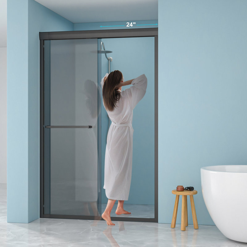 48"W X 76"H Double Sliding Glass Shower Door - 8Mm Tempered Glass With 304 Stainless Steel Frame