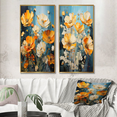 «Buttercups Burst With Fierce Brushwork» - Ensemble de 2 impressions sur toile Buttercups